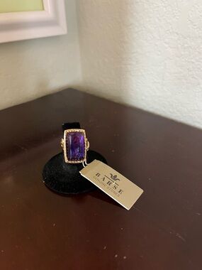 Studio Barse Gold Ring with Deep Purple Amethyst Rectangular Stone Size 7